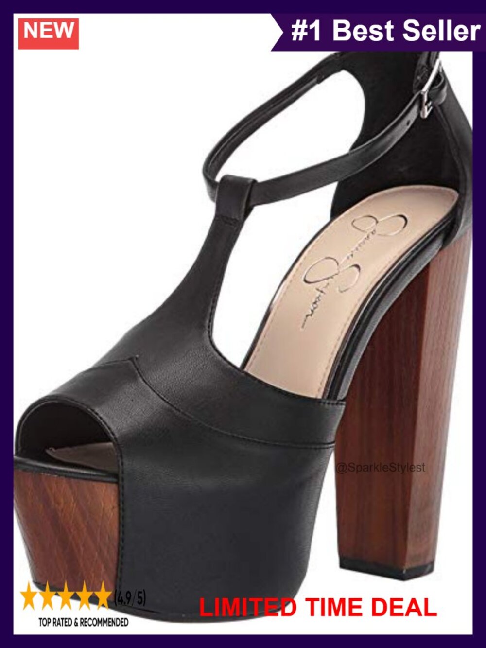 Floral Heeled Platform Sandals Faux Wood Memory Foam Buckle